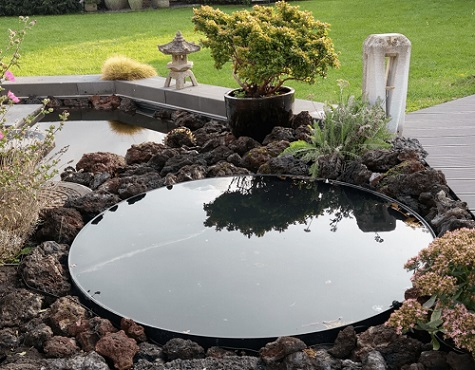 Sortlakeret rundt spejlbassin med høj kant | Ø60 cm