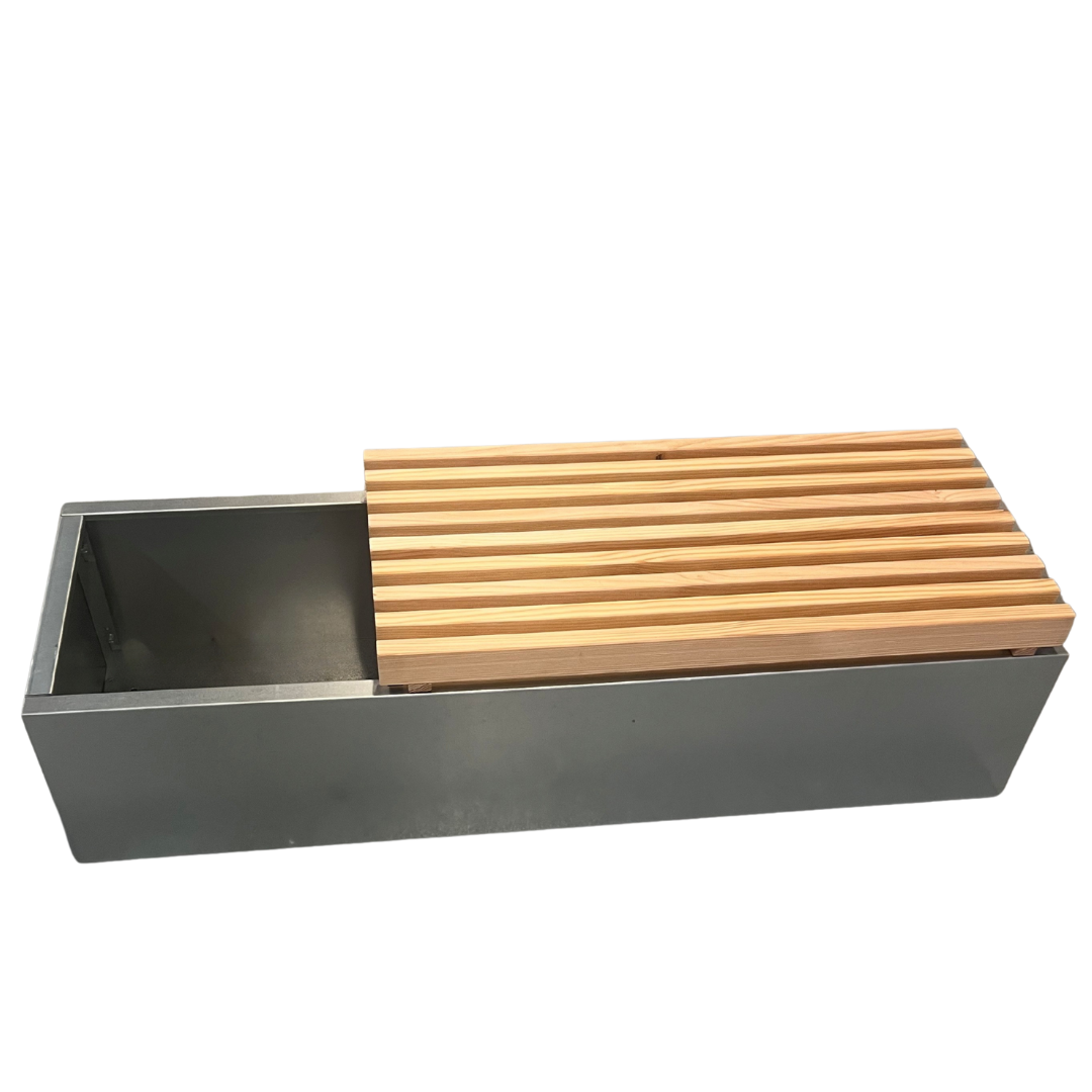 Plantekasse i galva med bænk | 120x40x25