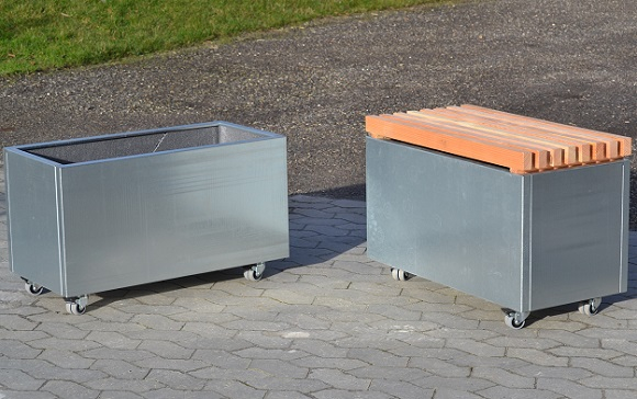 Plantekassesæt med bænk i galvaniseret stål | 80 x 40 x 40 cm