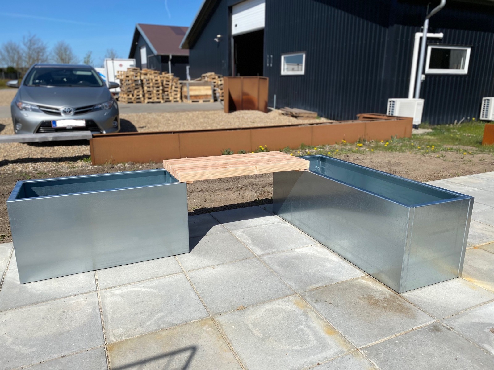 Plantekassesæt med bænk - 120 x 40 & 80 x 40 i galvaniseret stål