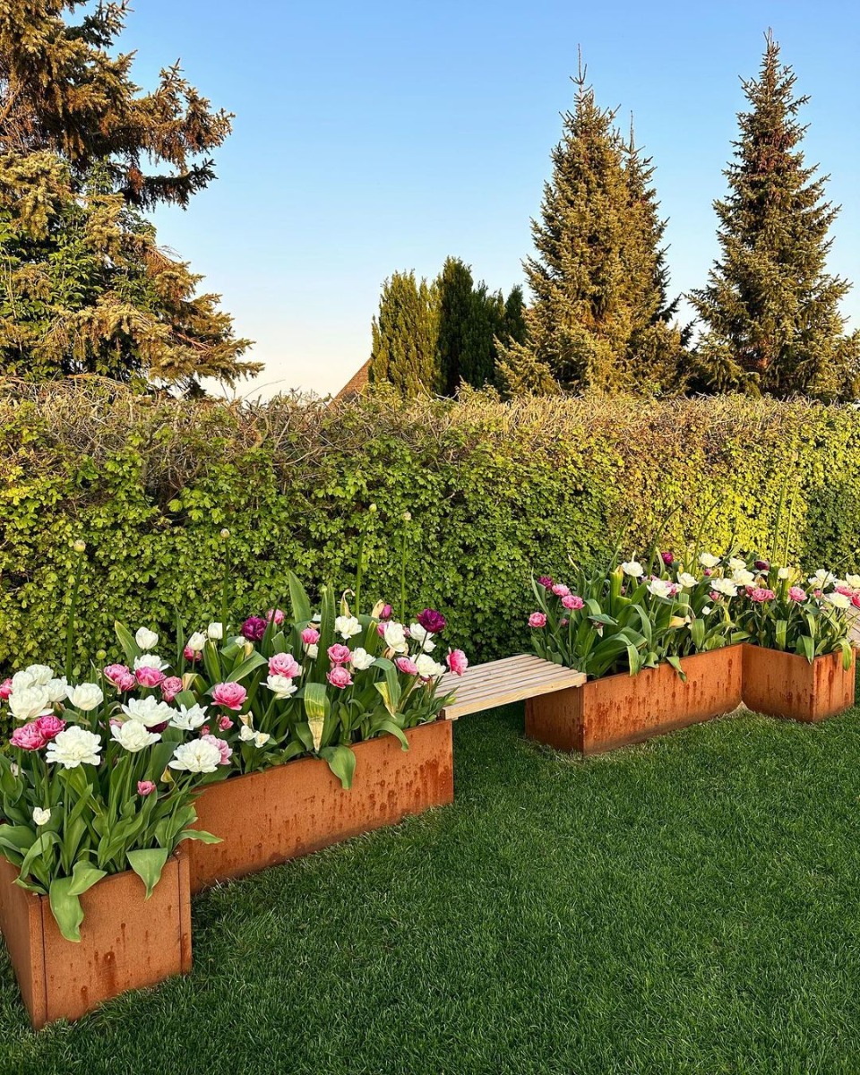 Højbedesæt | 4 corten højbede og bænk