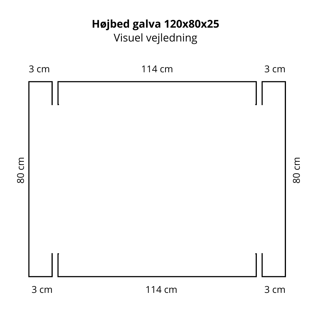 Højbed i galvaniseret stål | B80 H25 | L120 cm