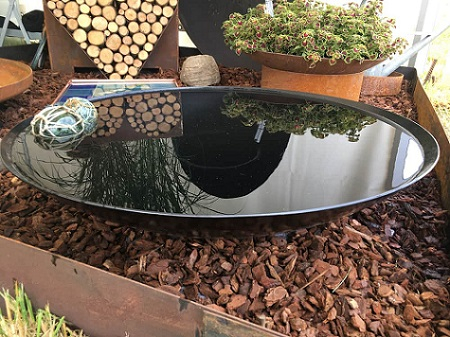 Spejlbassin i sort lak påsvejst fod - Ø80 