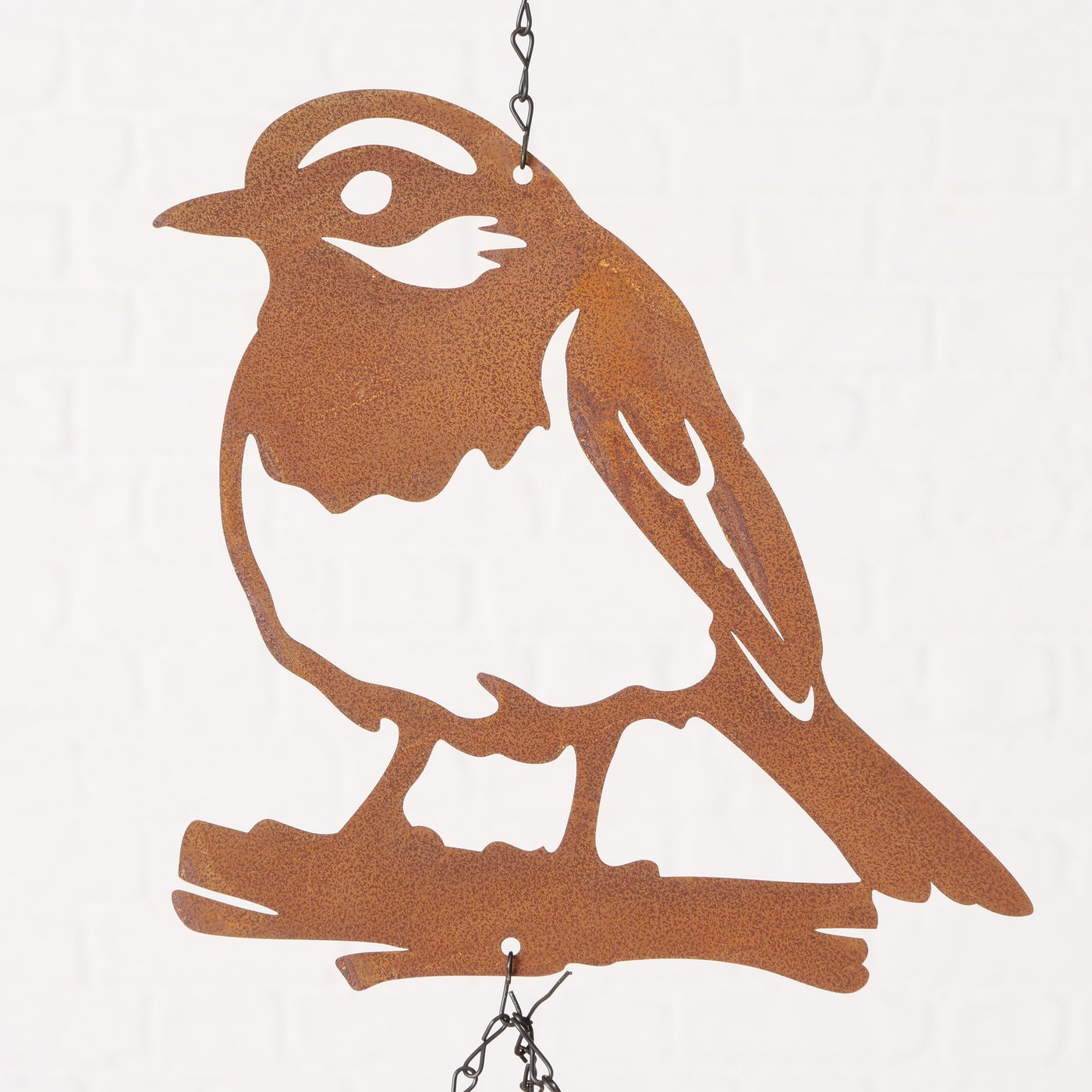 Vindspil i rustet jern med fugl-Fugl hale ned