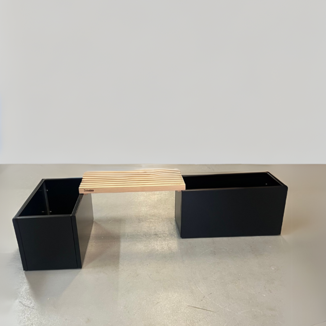 Sorte højbede med bænk | 80 x 40 x 40 cm