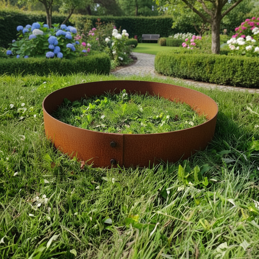 Rundt højbed Ø50, 10 cm høj | 2 mm cortenstål | Åben