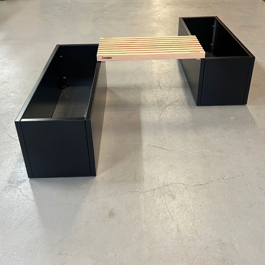 Sorte højbede med bænk | 120 x 40 x 40