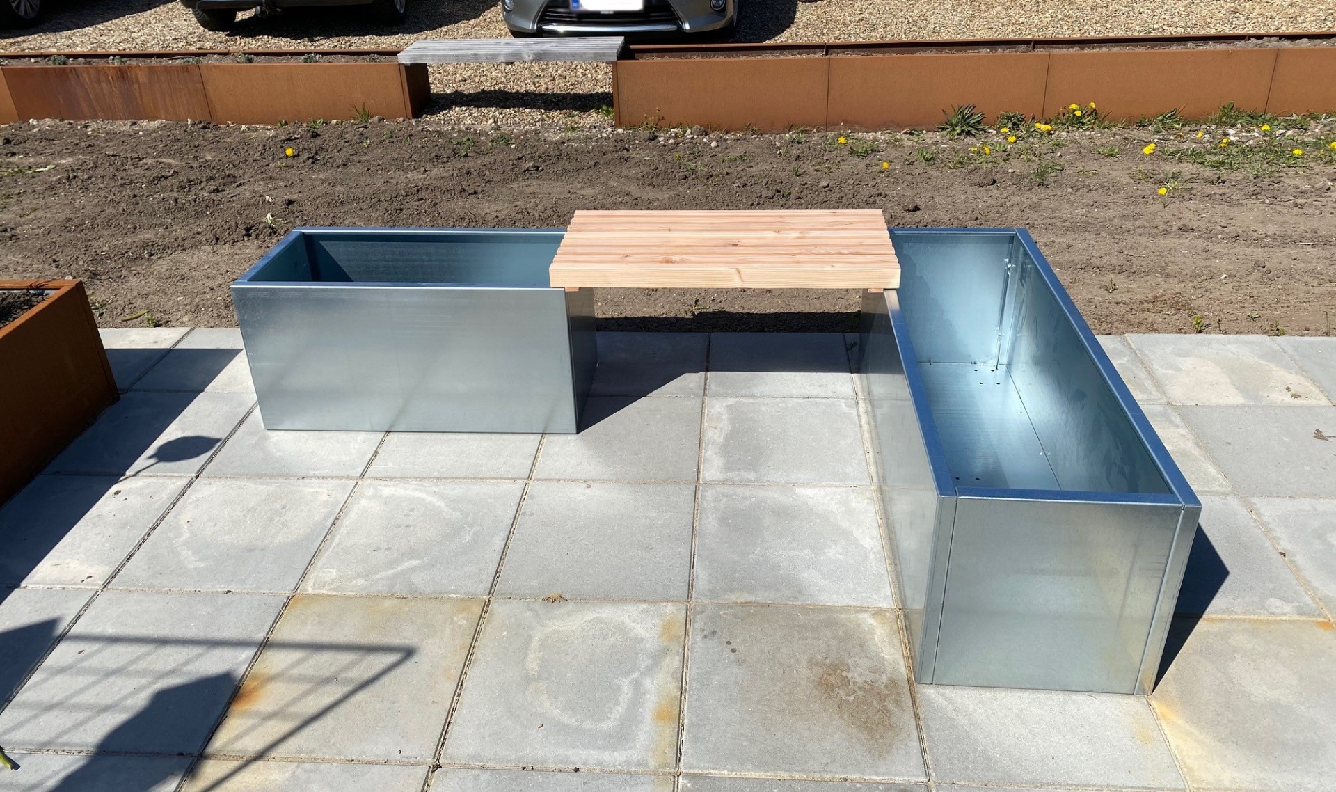 Plantekassesæt med bænk - 120 x 40 & 80 x 40 i galvaniseret stål