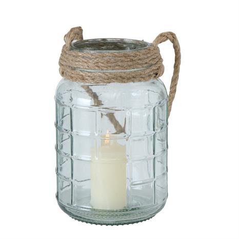 Lanterne i klar glas med jute hank
