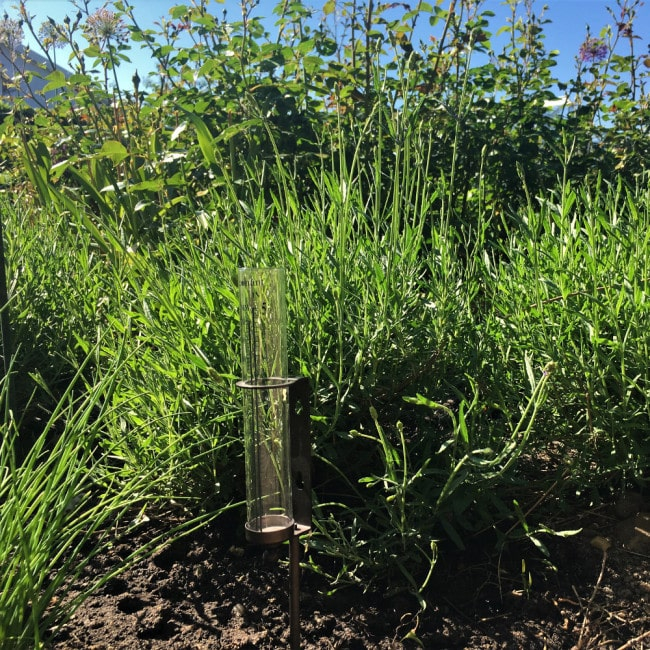 Regnmåler i bronzeret aluminium og glas