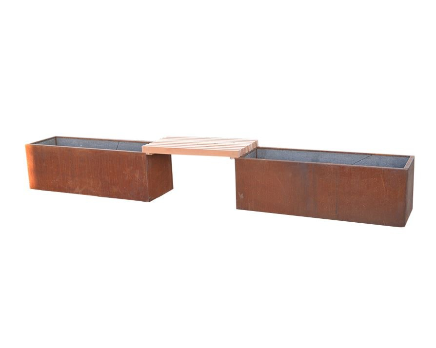 Højbede i corten med bænk | 120 x 40 x 40