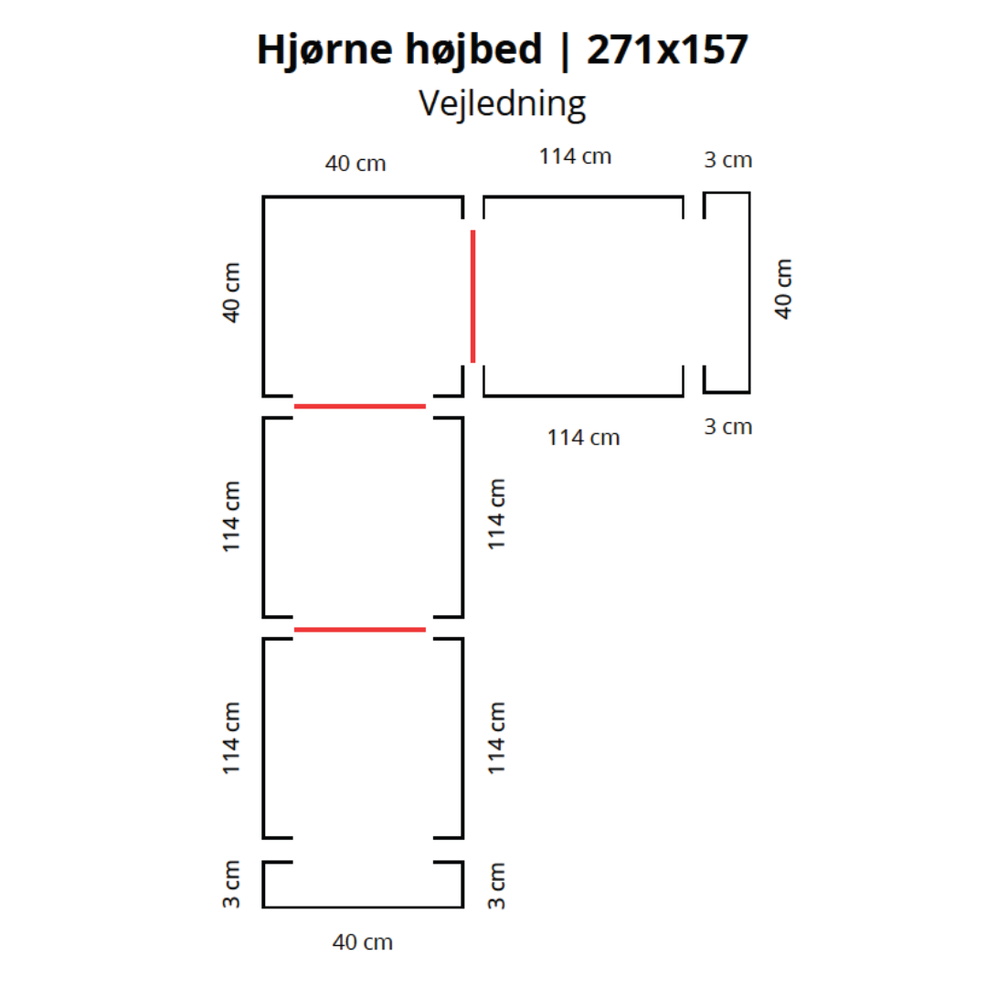 Hjørne højbed i sort | B40 H40 | 271x157 cm