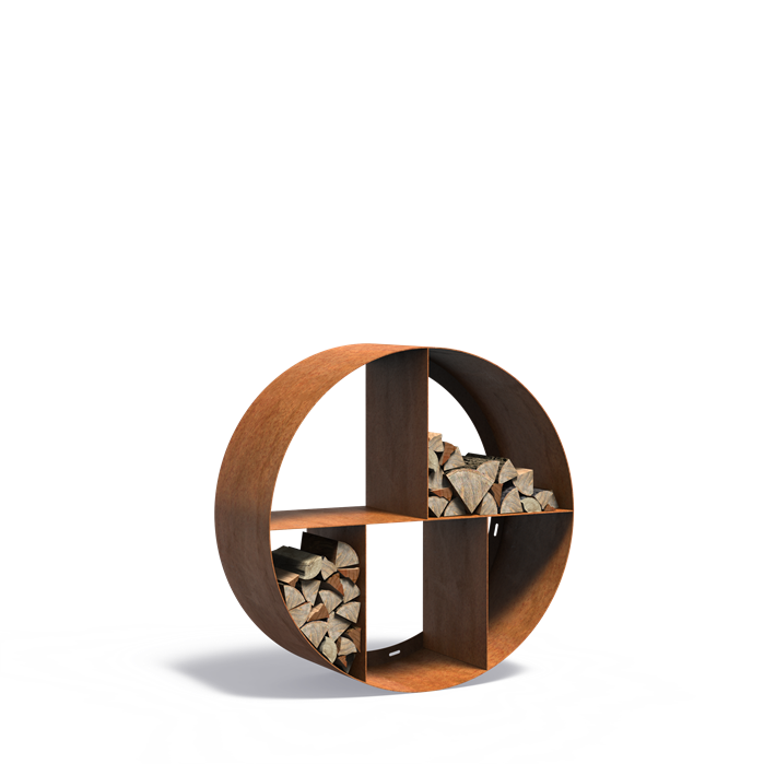 Rund brændeskjuler - Corten