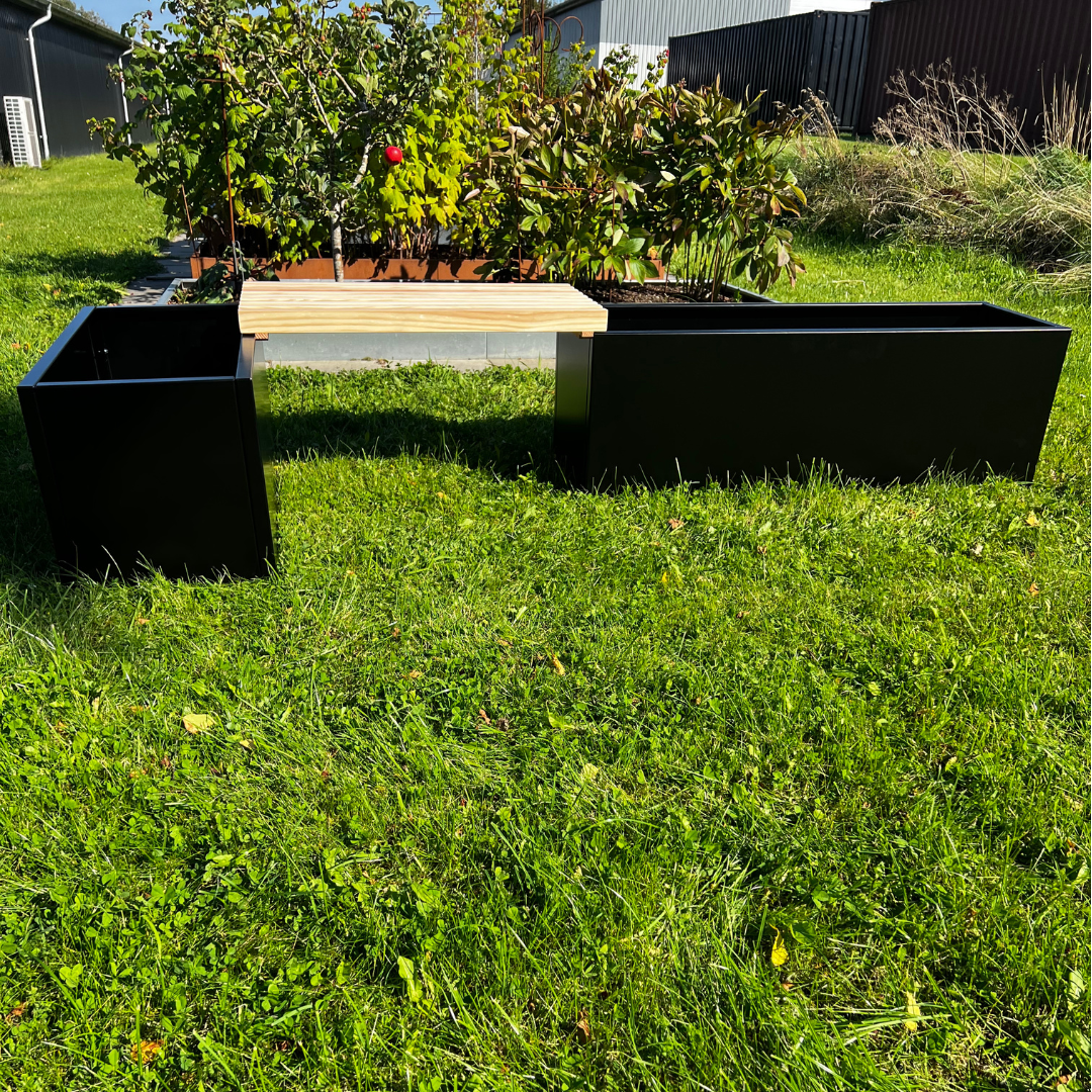 Plantekassesæt med bænk i sort | 120 x 40 & 80 x 40 cm