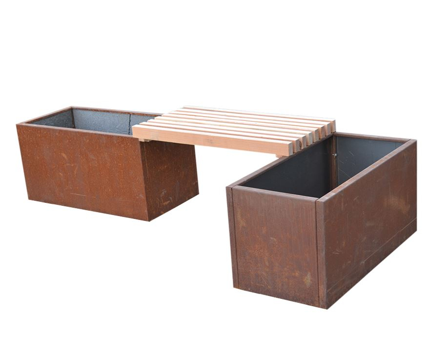 Højbede i corten med bænk | 80 x 40 x 40 cm