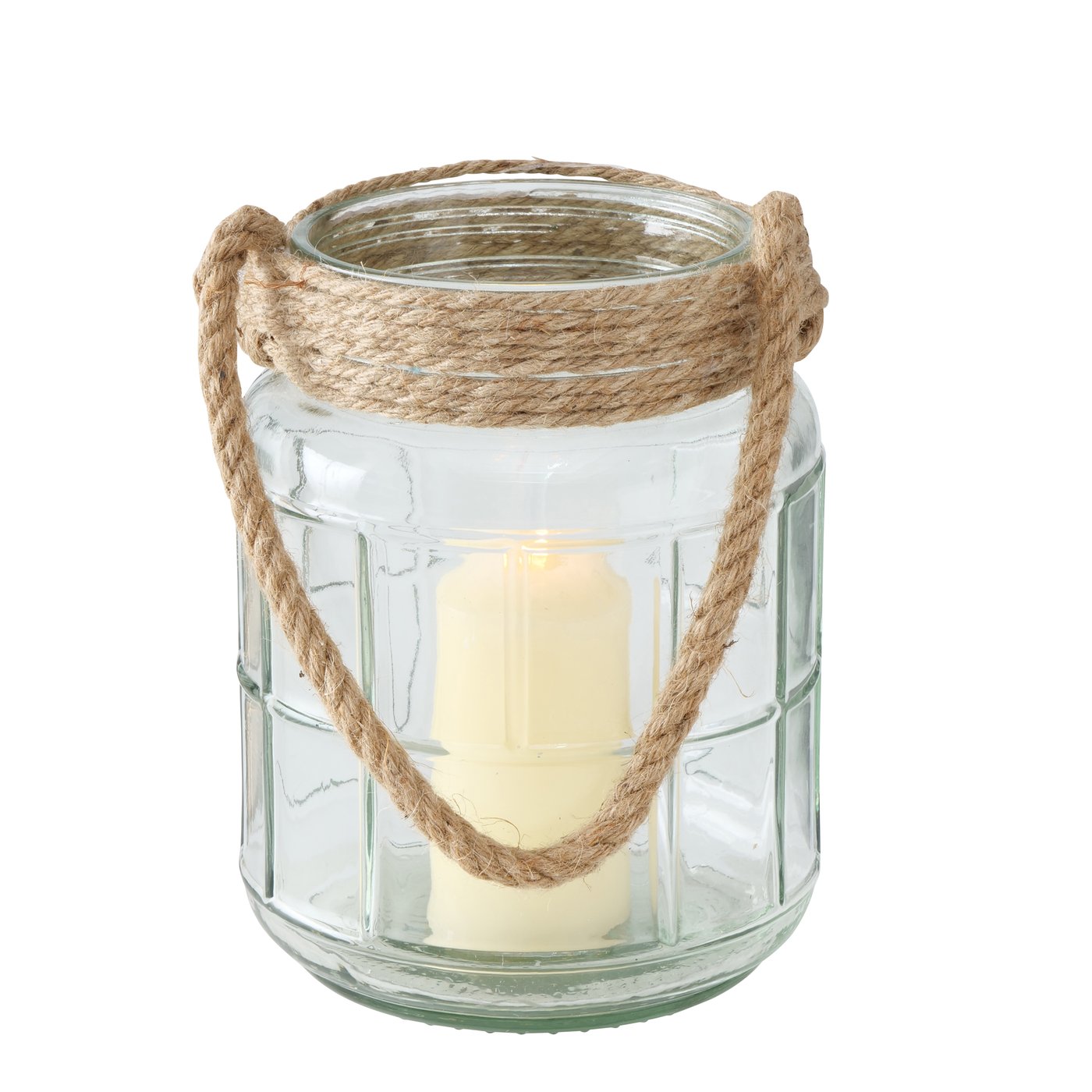 Klar glaslanterne Viseo med jutehank