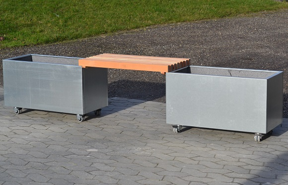 Plantekassesæt med bænk i galvaniseret stål | 80 x 40 x 40 cm