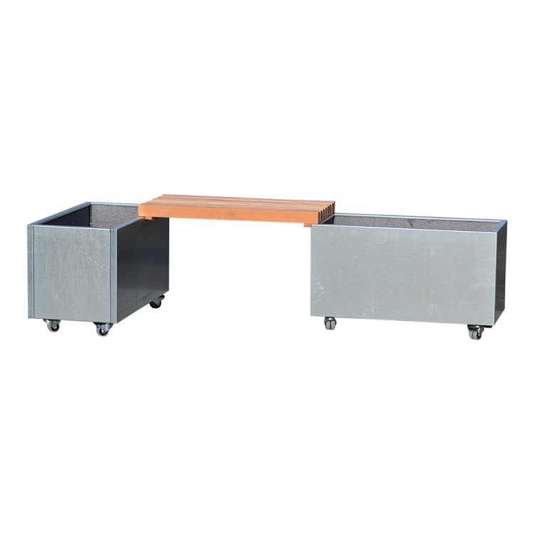 Plantekassesæt med bænk i galvaniseret stål | 80 x 40 x 40 cm