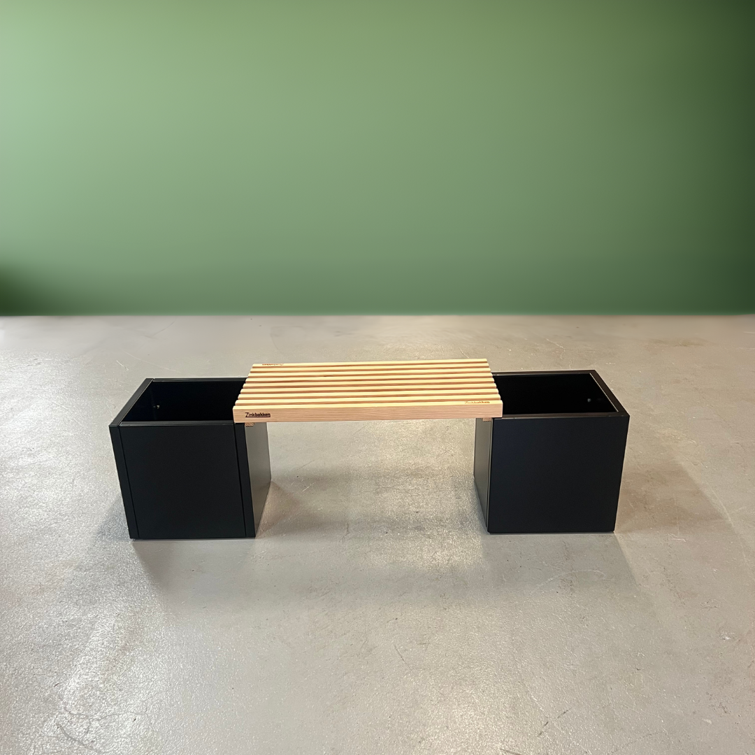 Sorte højbede med bænk | 40 x 40 x 40