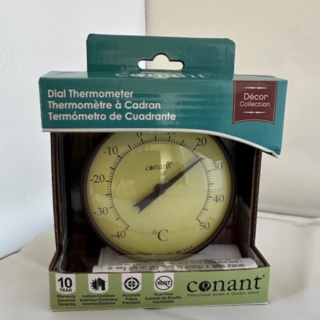 Rundt termometer i bronze