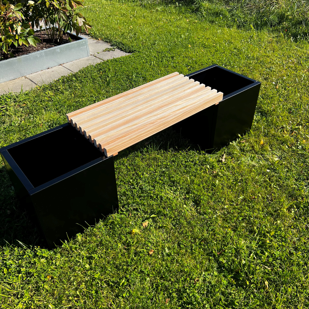 Plantekassesæt med bænk i sort | 40 x 40 x 40 cm