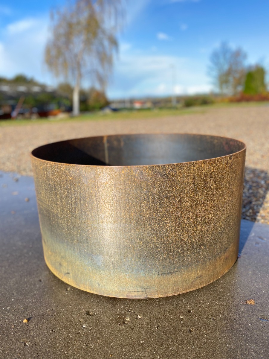 Rund plantekasse på hjul Ø63, 3mm cortenstål